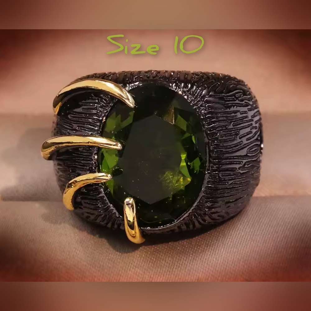 Unique black silver & multi gemstone band rings, Sz.10, unisex. Price each